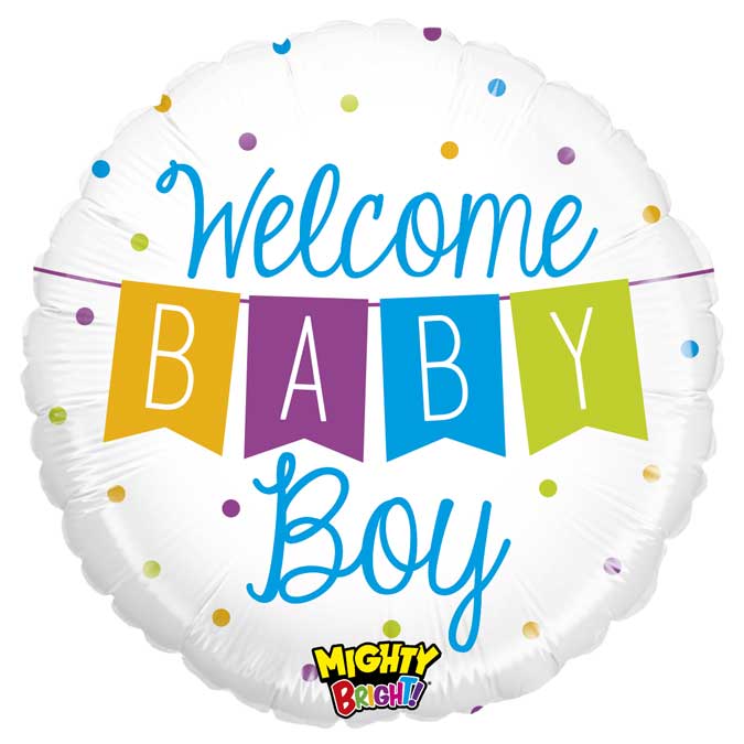 Ballon aluminium Baby Boy Banner ± 53 cm à plat (logo Mighty = non imprimé)
