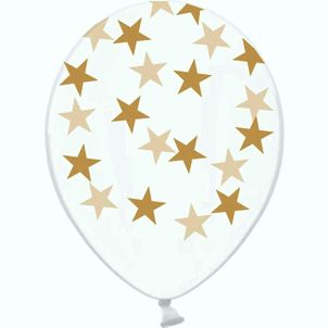 6 x  ballons 30cm en latex transparent étoiles dorées