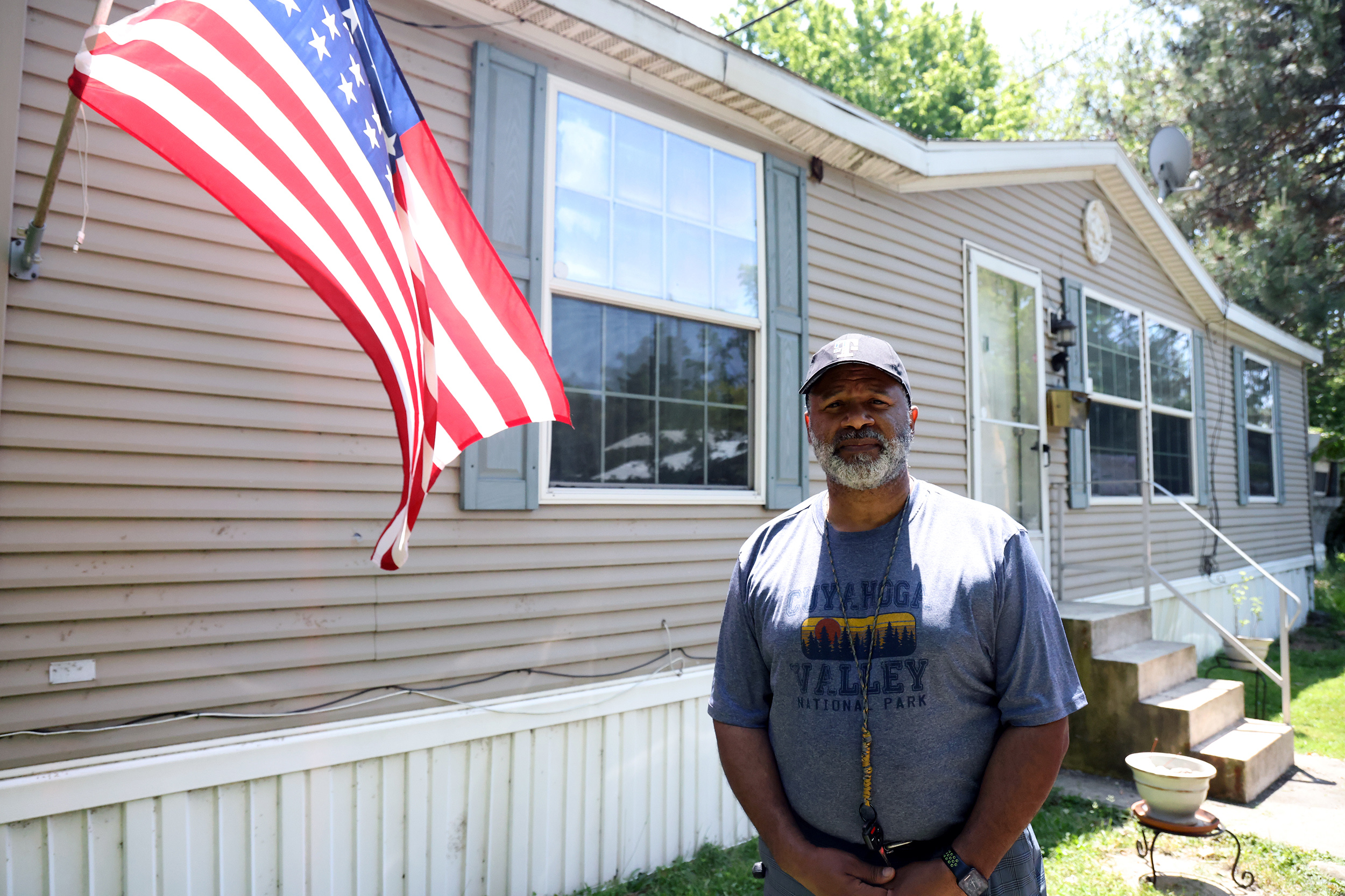 Anthony Beard outside his home at the Euclid Beach Mobile Home park. The Western Reserve Land Conservancy intends to close Euclid Beach Mobile Home park in the summer of 2024. The nonprofit will then give the land to Cleveland Metroparks, which will use it to upgrade and redevelop Euclid Beach Park into a major recreational attraction. Residents are fighting to keep their affordable housing near Lake Erie.