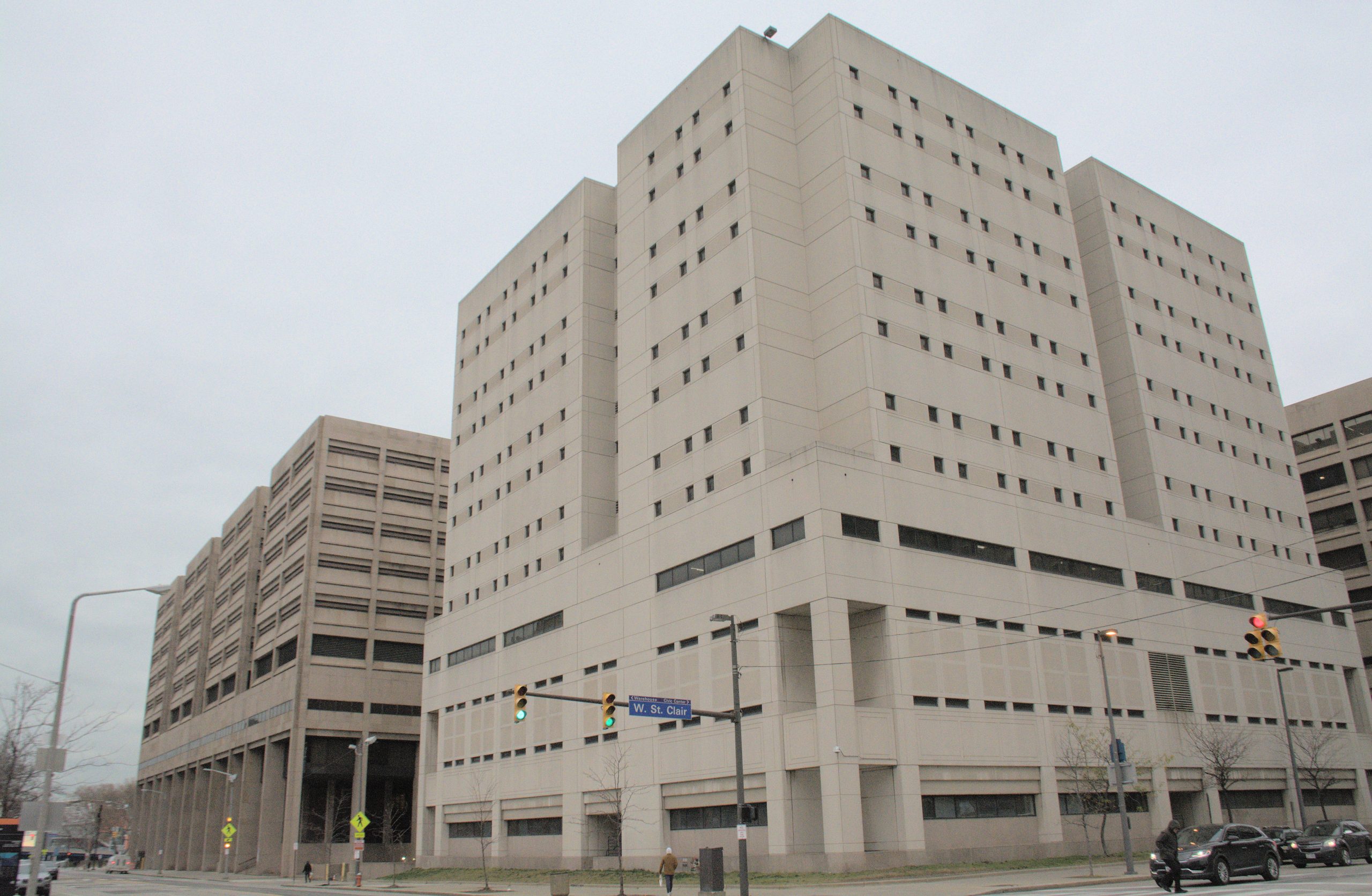 A photo of the Cuyahoga County jail at the Justice Center in downtown Cleveland