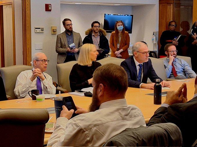 Council Member Michael Polensek (seated at the left end of the table) asking about the Lead Safe Child Care Program.