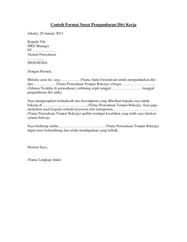 Contoh surat resign bank bni Contoh surat resign bank bni