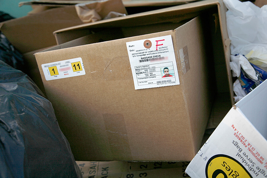 Susan Harbage Page, Department of Homeland Security box with label, Matamoros, Mexico, 2010.
