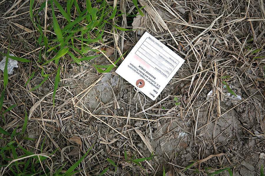 Susan Harbage Page, Department of Homeland Security Baggage Check tag, Brownsville, Texas, 2010.
