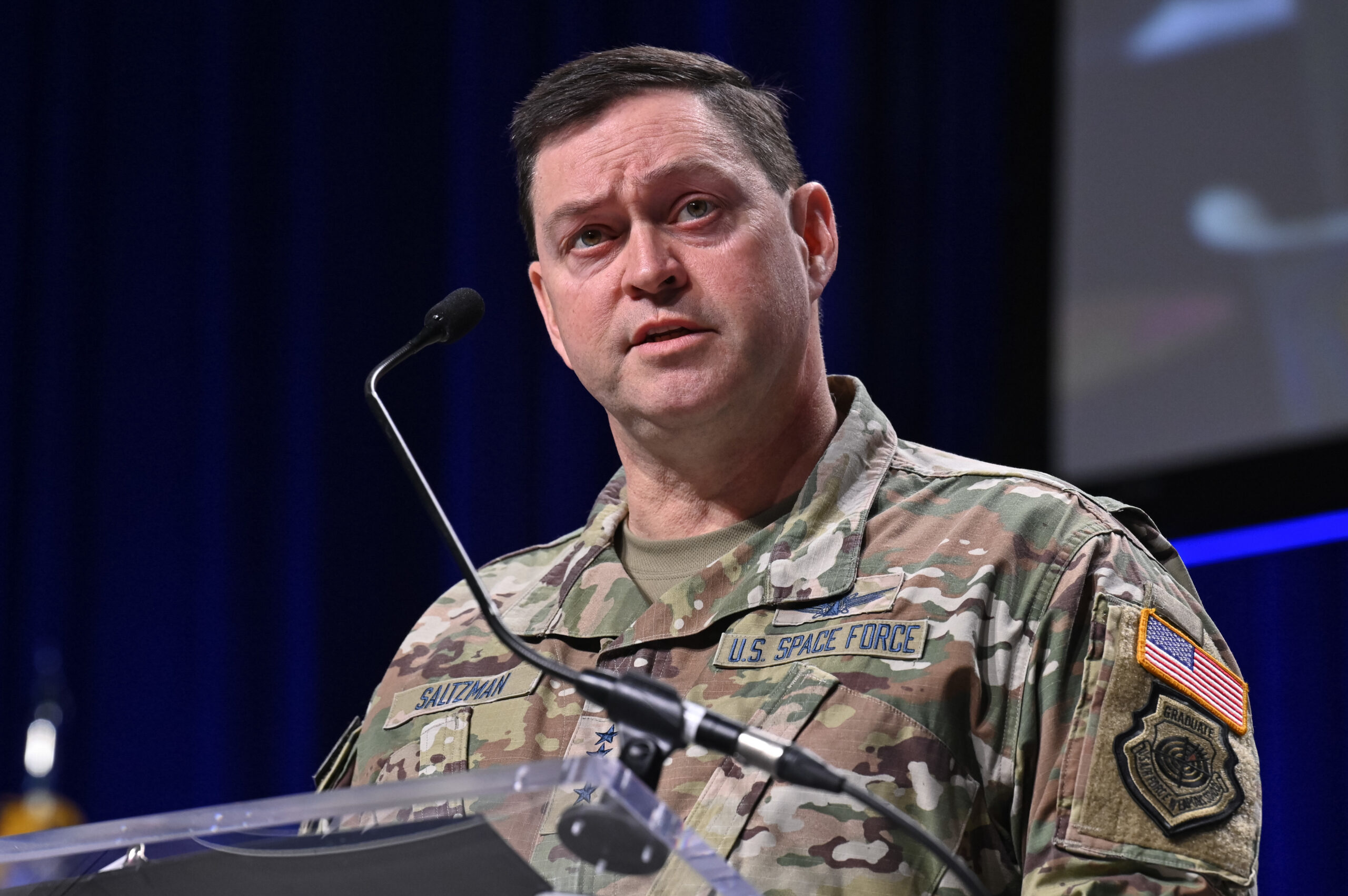 Chief of Space Operations Gen. Chance Saltzman speaks at the Air and Space Forces Association 2024 Warfare Symposium in Aurora, Colorado. Credit: U.S. Air Force photo by Eric Dietrich