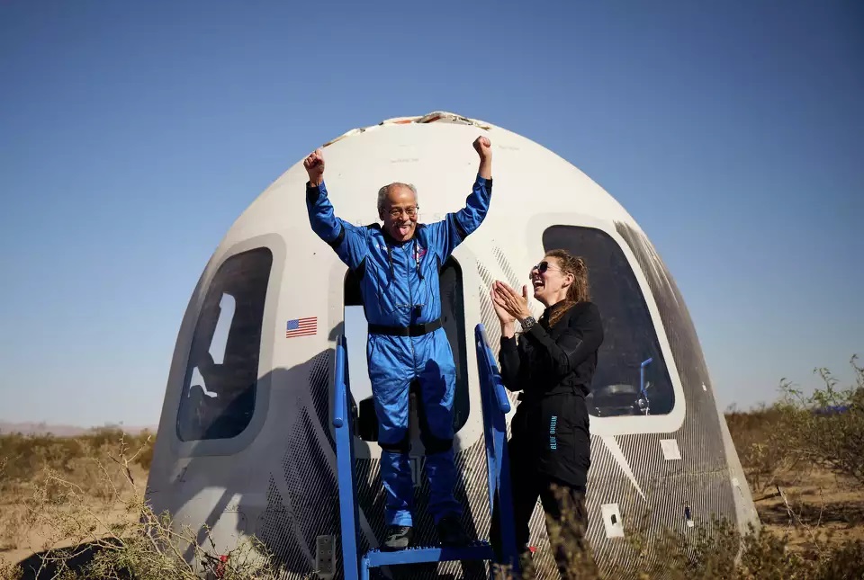 Ed Dwight exits Blue Origin's New Shepard spacecraft on May 19, 2024. Credit: Blue Origin / Felix Kunze