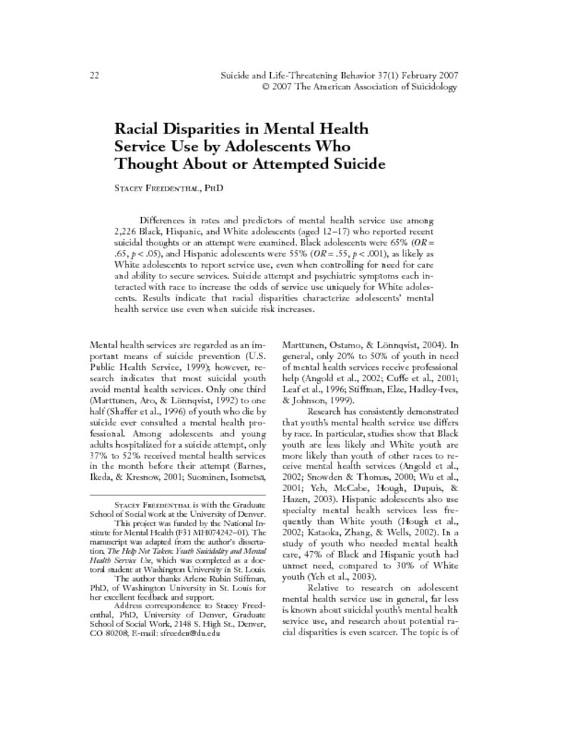 thumbnail of Freedenthal 2007 Race disparities in MH svcs