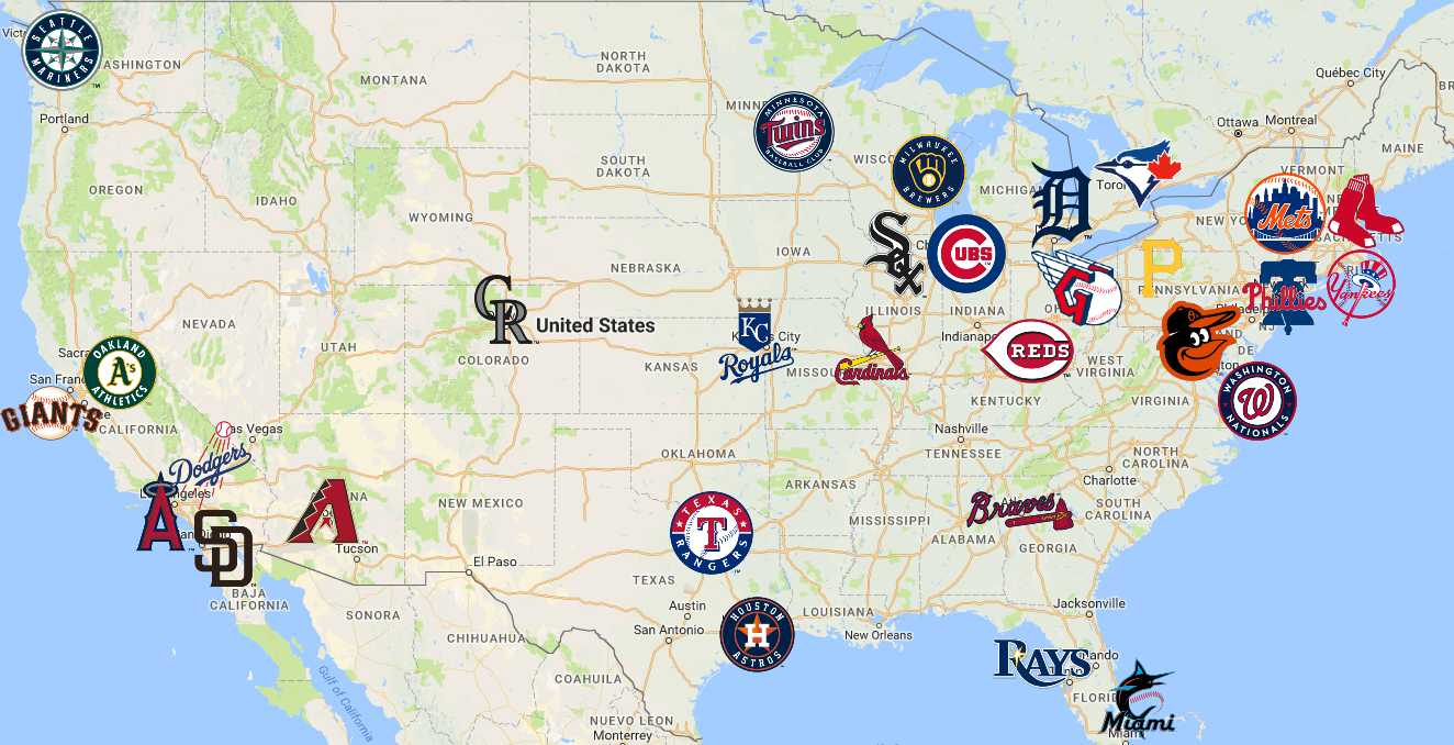 Mlb Map Teams Logos Sport League Maps Maps Of Sports Leagues