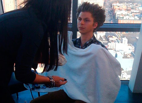 Michael Cera in the process of becoming a Guido complete with The Blowout hairdo