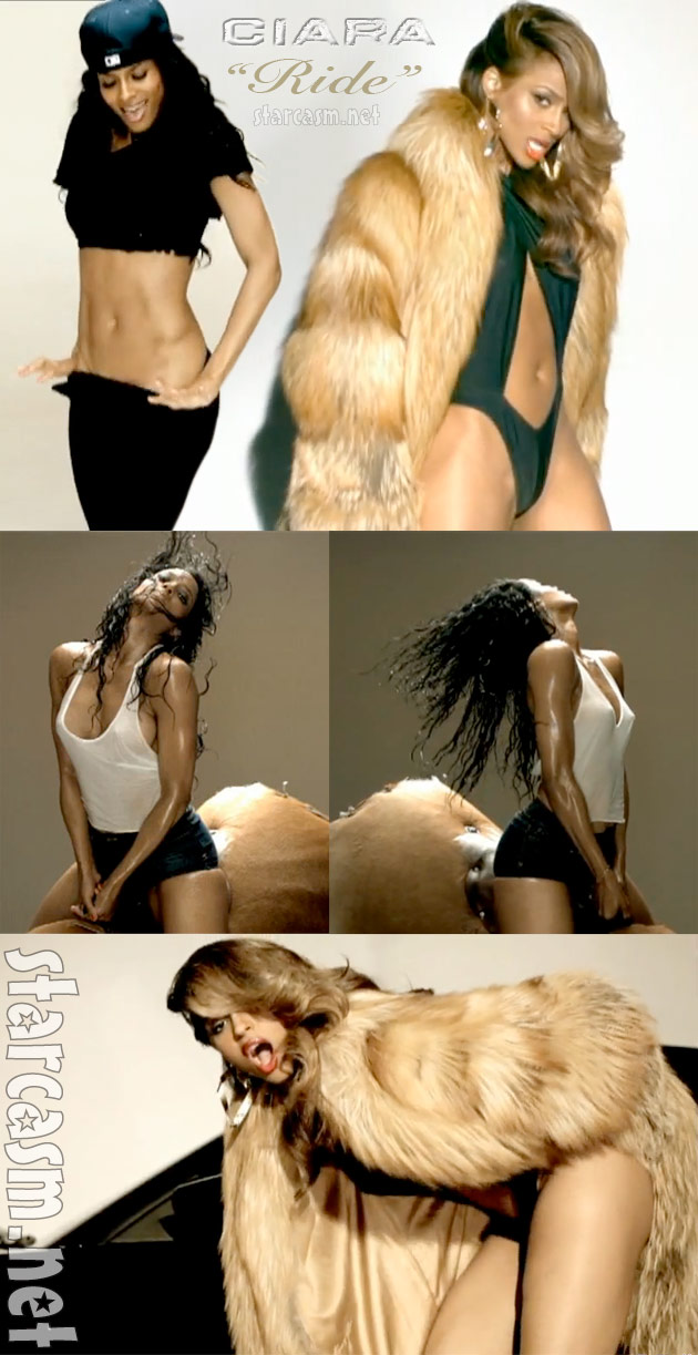 Ciara striking various sexy poses from her video for Ride