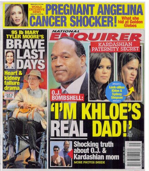 National Enquirer cover claiming O.J. Simpson is Khloe Kardashian's real dad