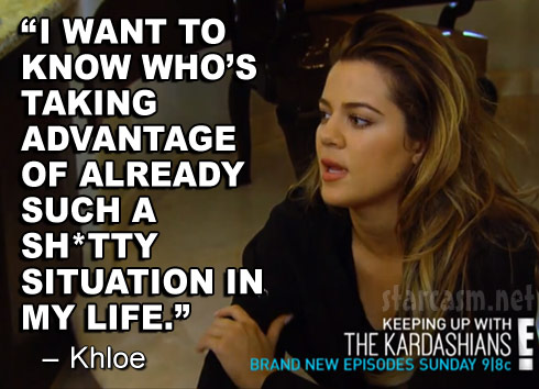 Khloe Kardashian KUWTK Season 9 quote about jewelry and money robbery