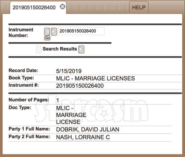 David Dobrik Lorraine Nash marriage license proof