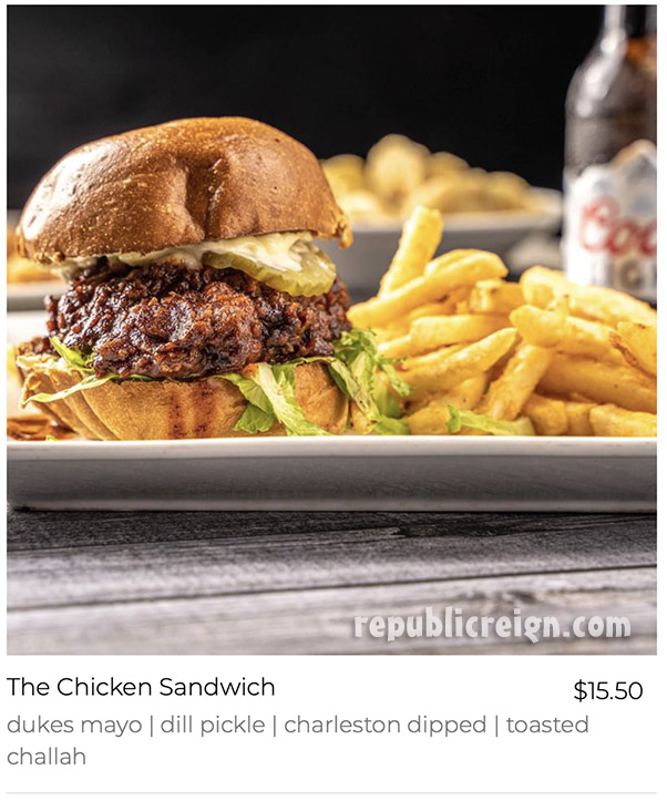 Southern Hospitality Republic Garden and Lounge chicken sandwich