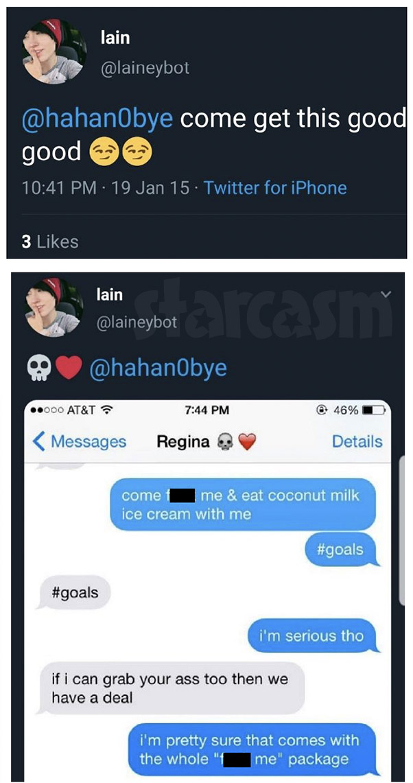 Onision Lainey tweets and texts to Regina