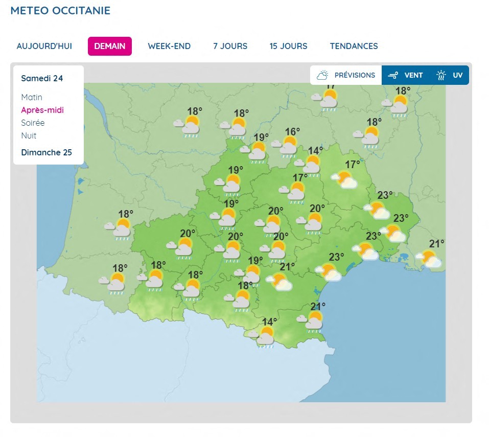 Les prévisions en Occitanie, samedi 24 septembre 2022.