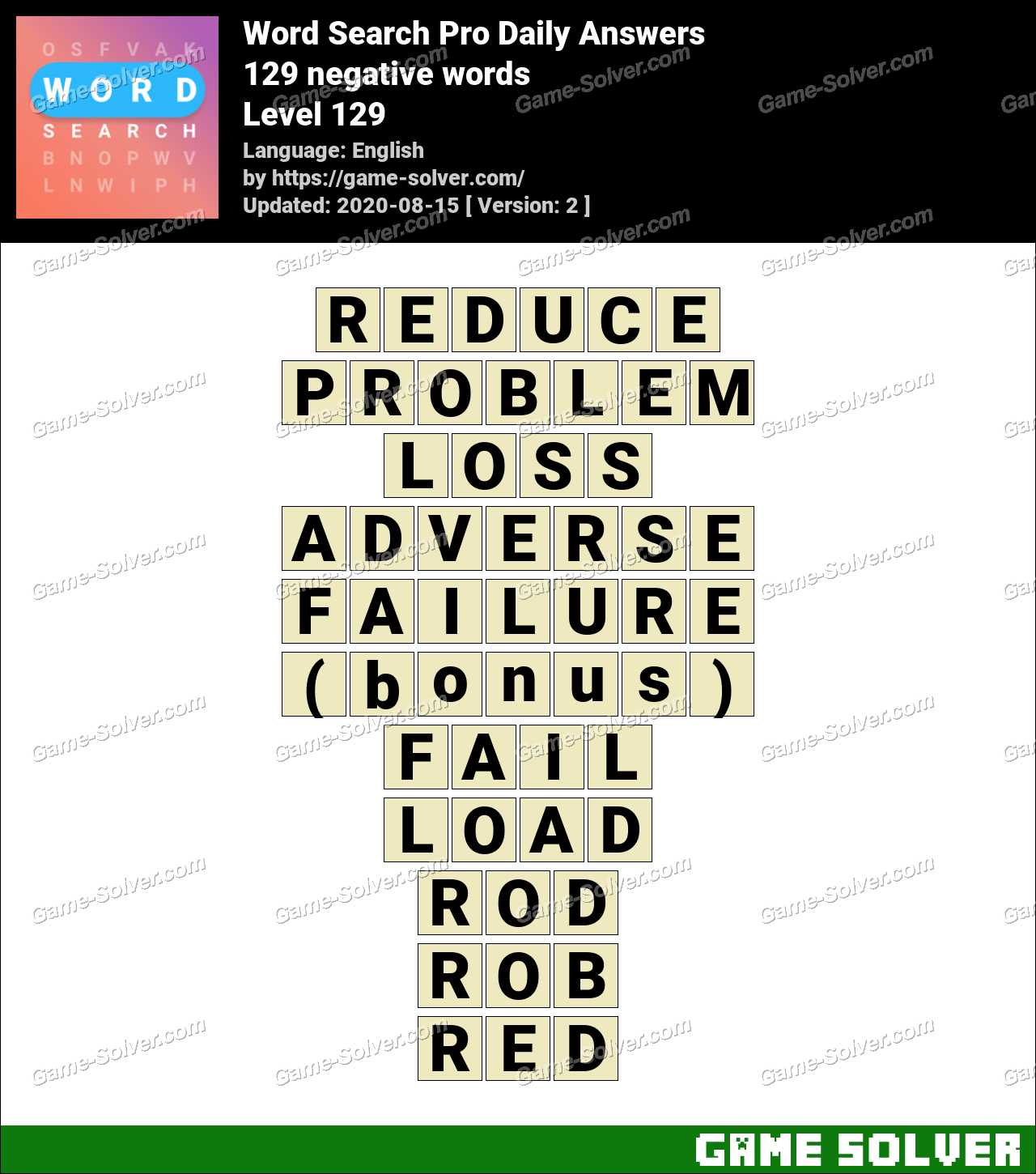 Word Search Pro 129 negative words Answers