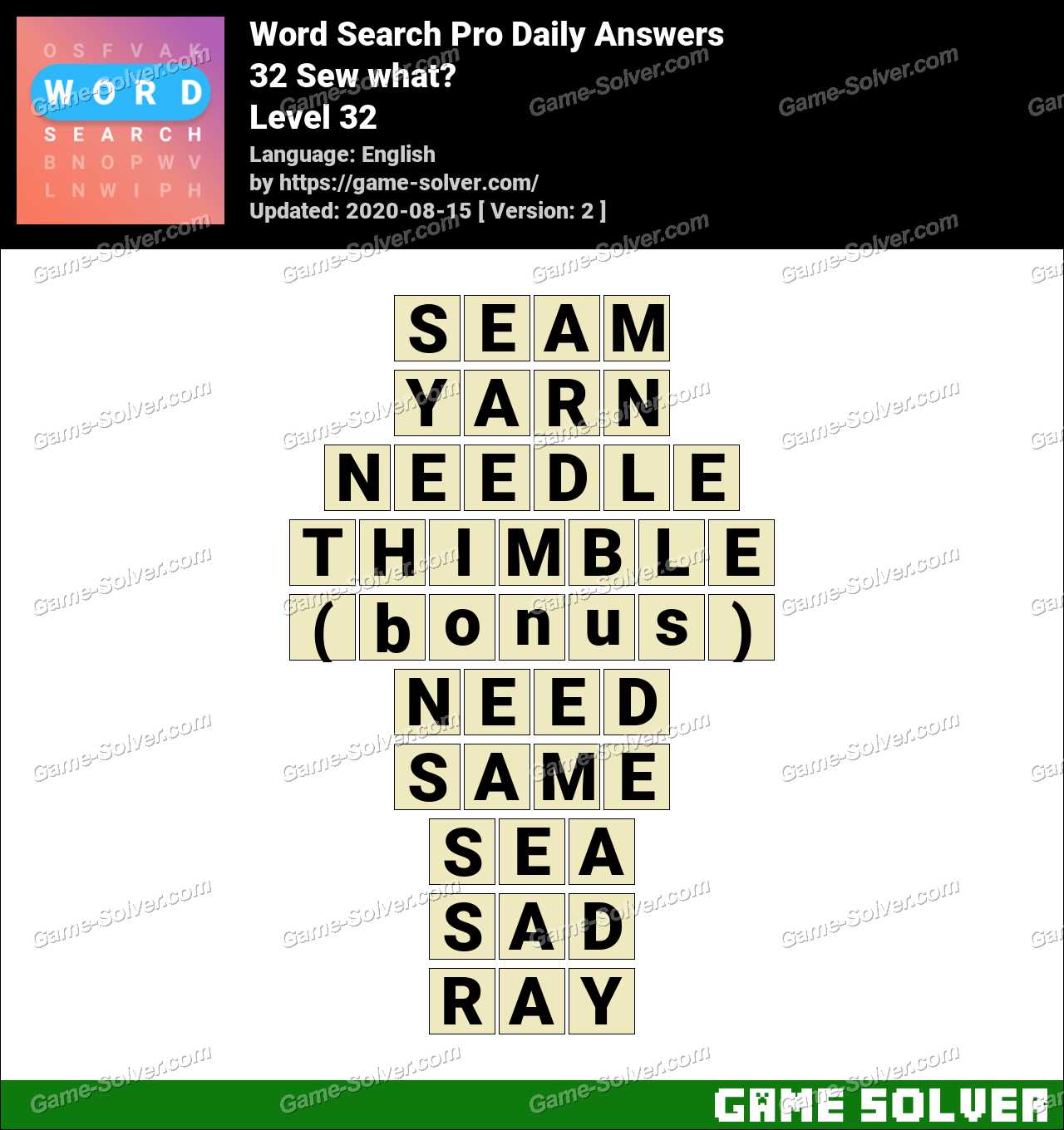 Word Search Pro 32 Sew what? Answers