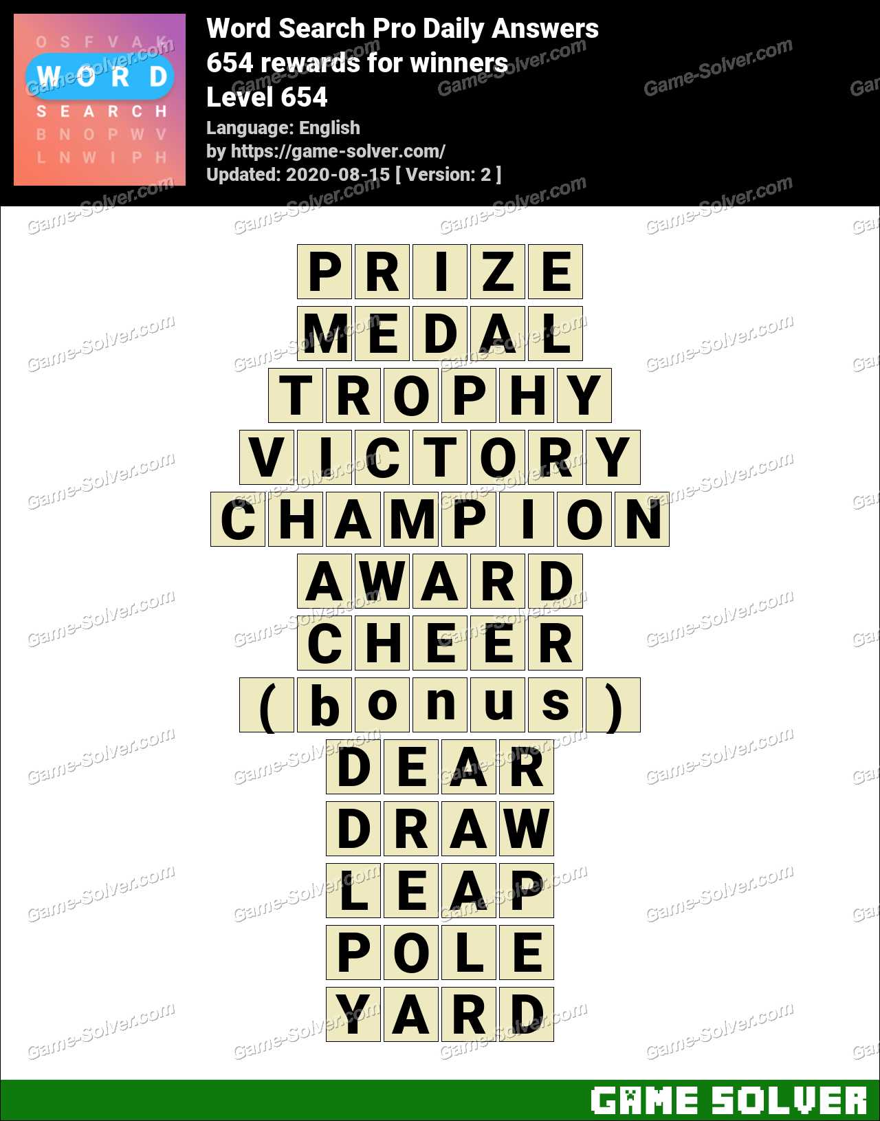 Word Search Pro 654 rewards for winners Answers