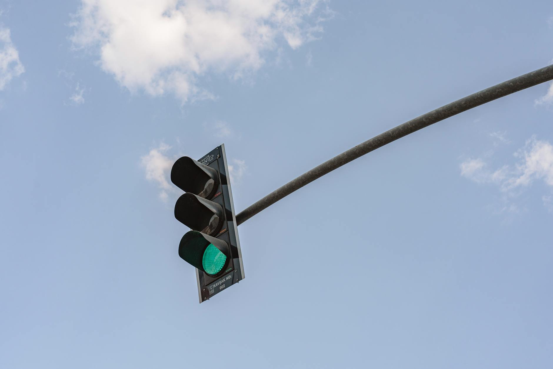 a stoplight with green light under blue sky