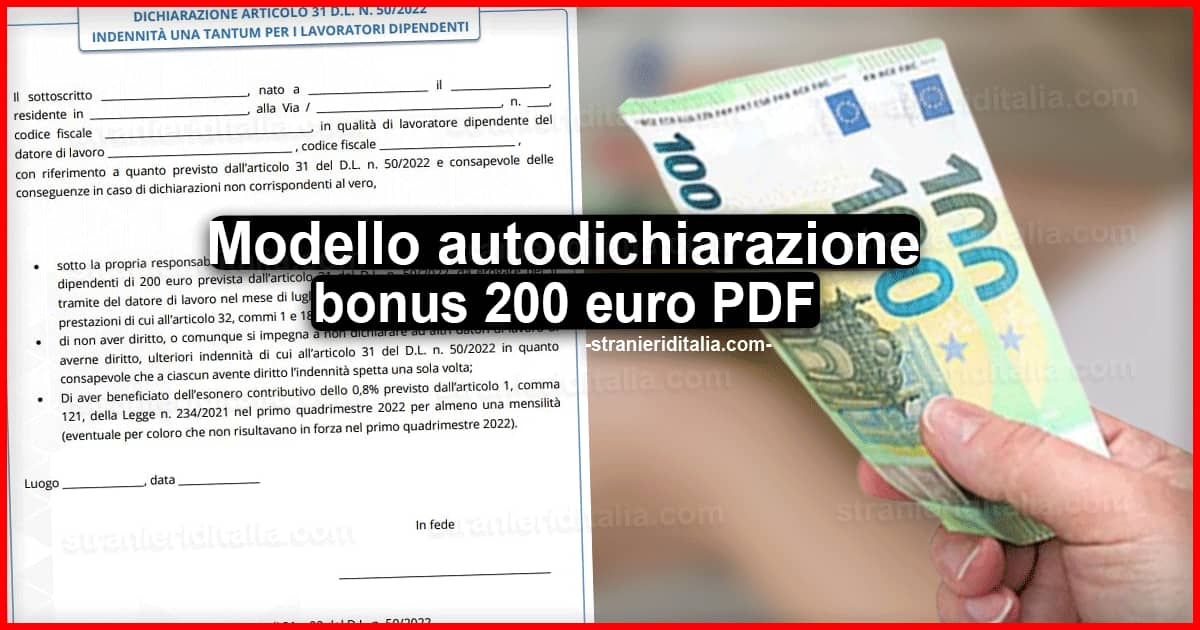 Modello Autodichiarazione Bonus 200 Euro Pdf Ecco Come Compilarlo