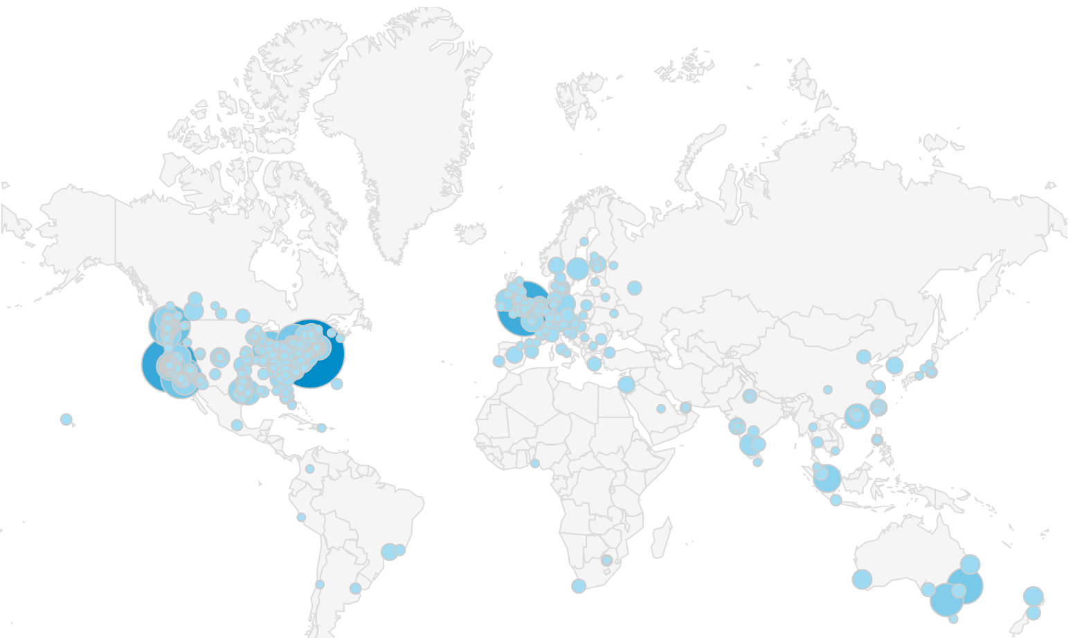 The city-by-city view of Stratechery's readers over the last 30 days.