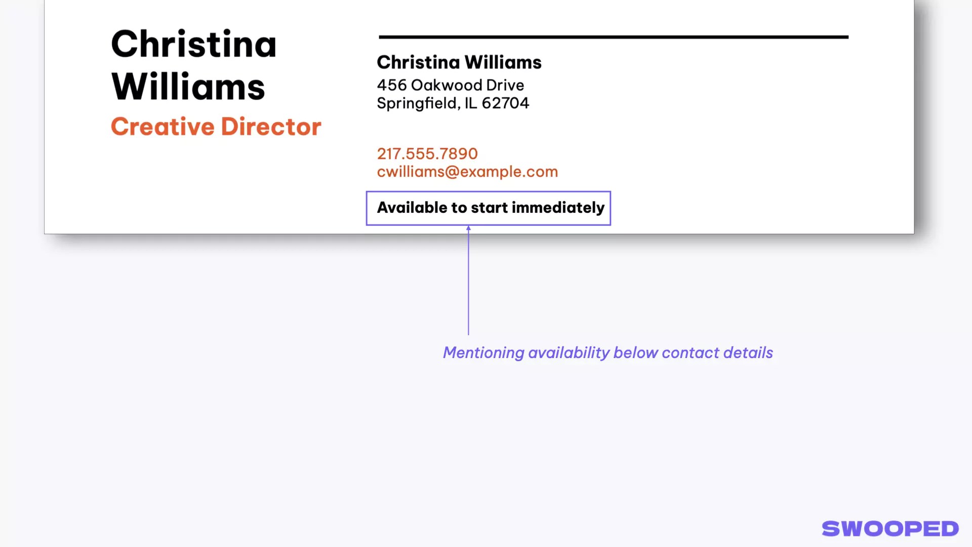 availability in resume in the contact info section