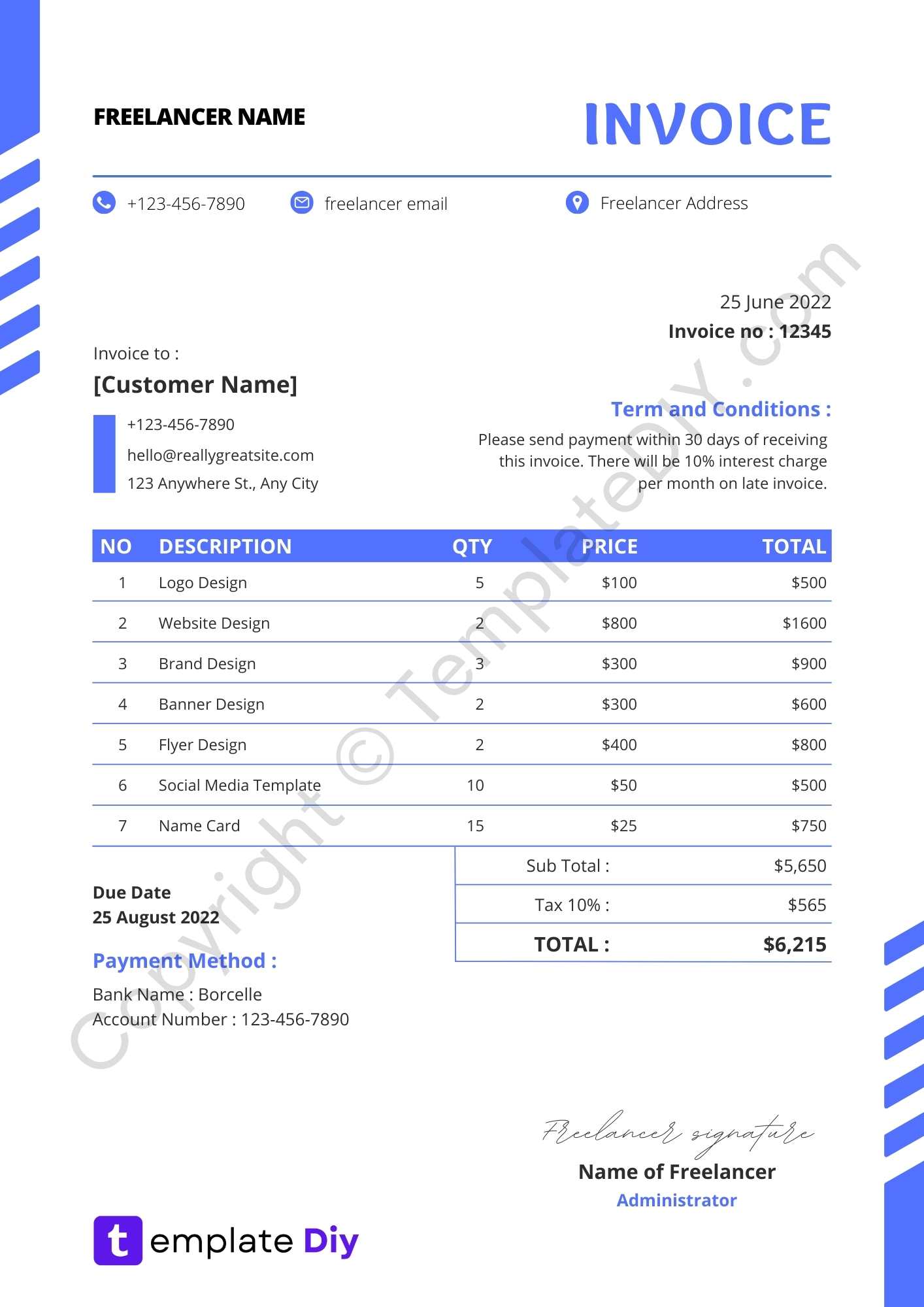 Freelance Invoice Template Blank Printable In Pdf Excel Word
