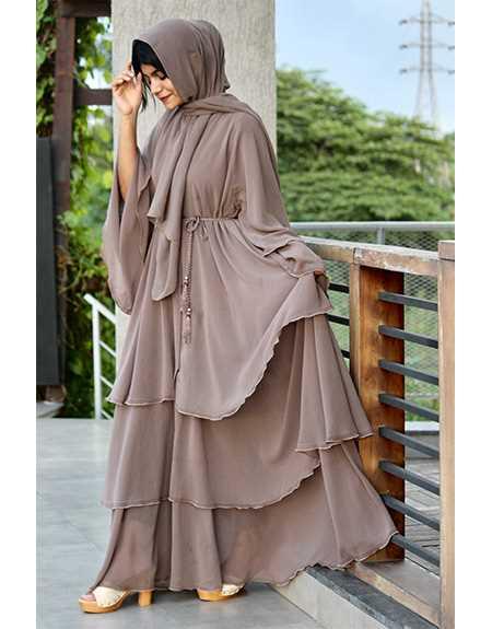 Chiffon Layered abaya- Dusty pink