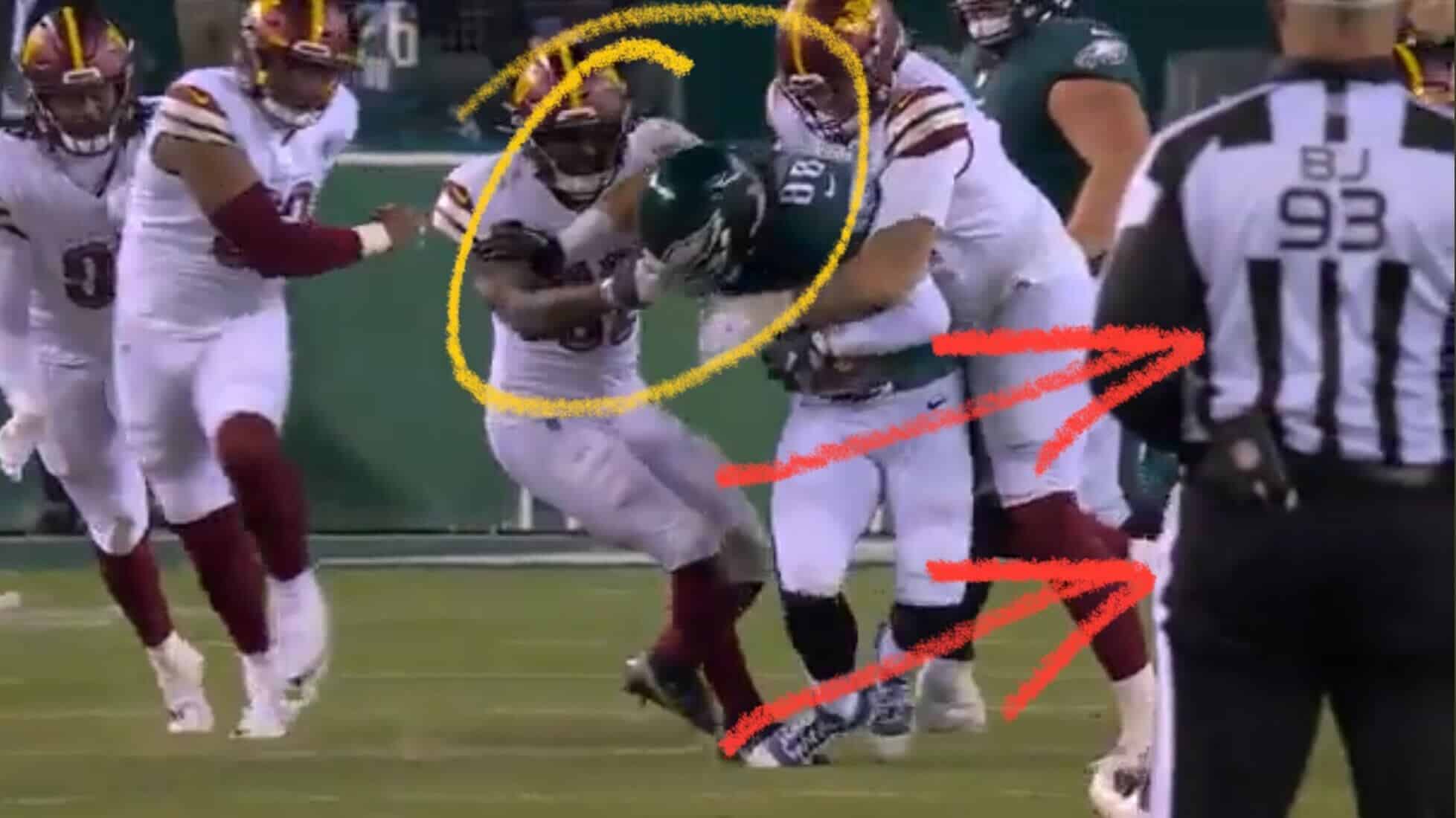 Nfl Officials Give Explanation For Missed Face Mask Penalty On Dallas Goedert Brandon Graham Late Hit