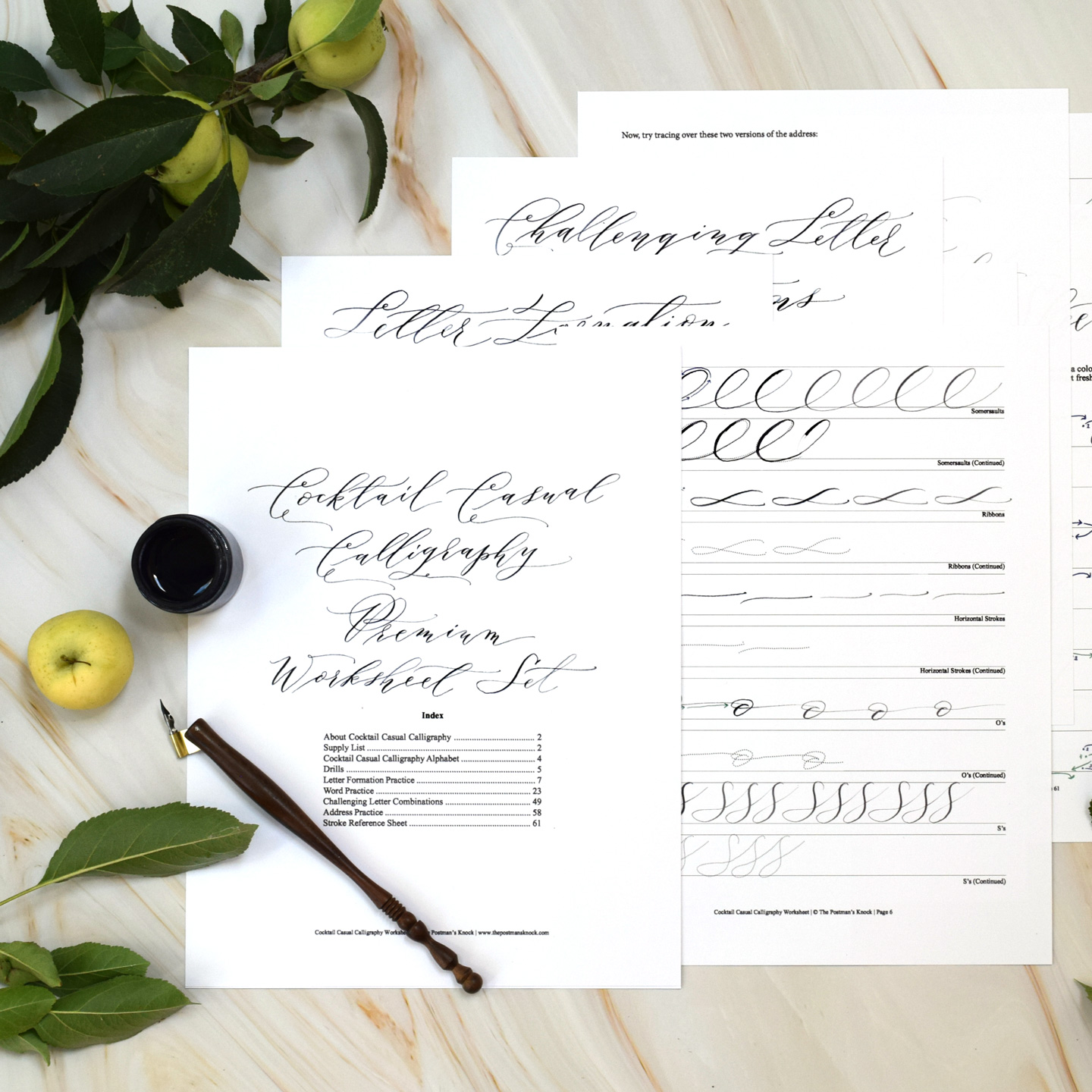 This premium worksheet set will teach you how to write in a bohemian, artistic calligraphy style.