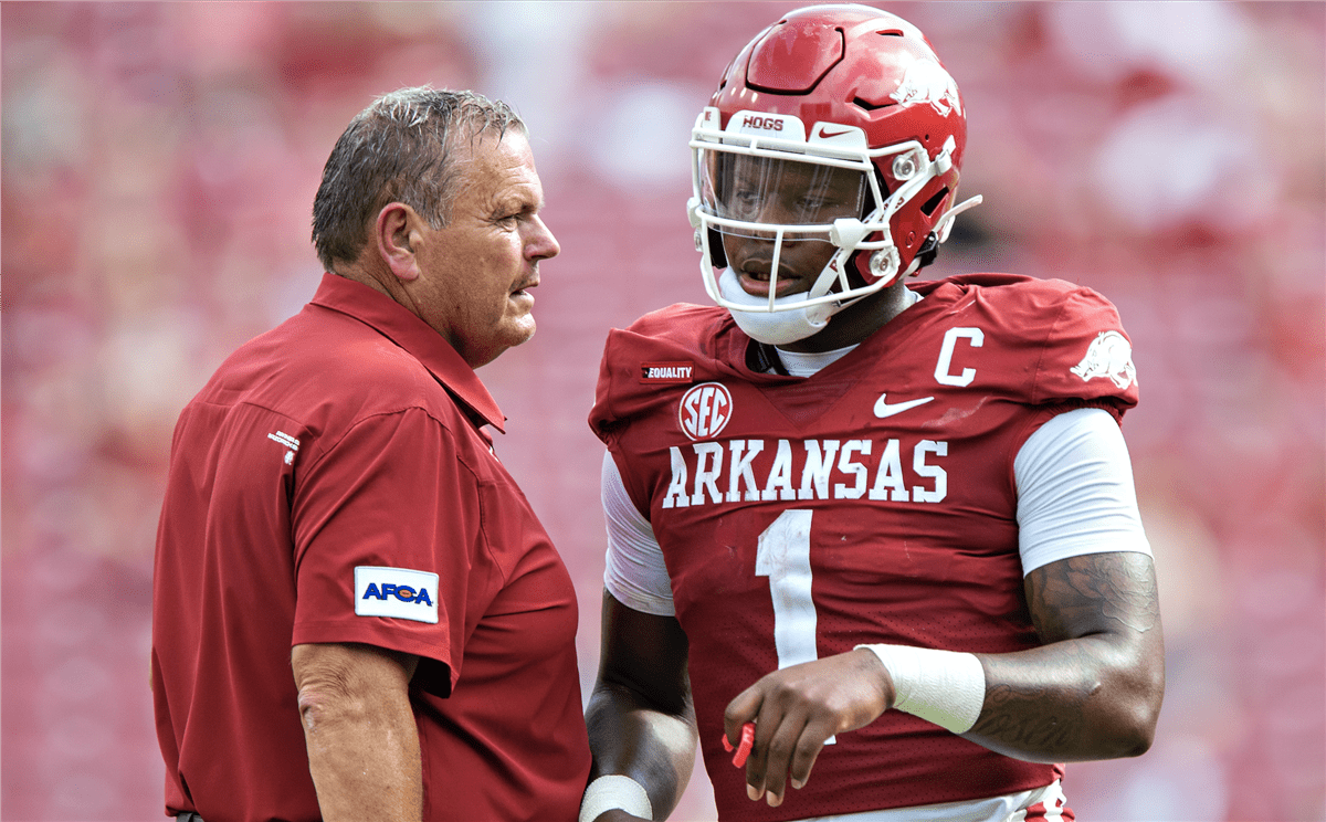 Hogs Coach Pittman And Qb K J Jefferson Looking Forward To Playing The Rebels In A Homecoming Of Sorts For Jefferson The Rebel Walk