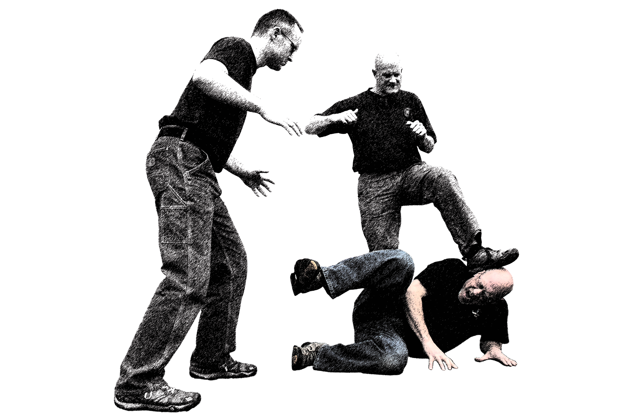 Muchas artes marciales abogan por echarse sobre un costado y lanzar patadas laterales al atacante. Eso puede dar buen resultado frente a un único atacante, pero si tiene colegas esa postura deja expuestas la cabeza y la columna para su uso y disfrute.