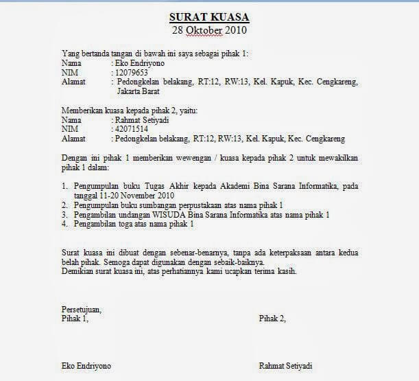 Contoh Surat Kuasa Mewakili Orang Tua