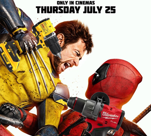 Deadpool and Wolverine Movie Poster with Dewalt and Milwaukee Tools