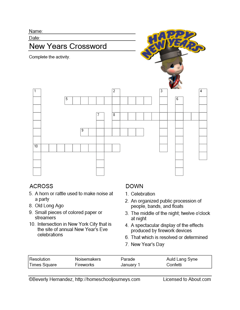 New Year S Crossword Puzzle Tutoring You