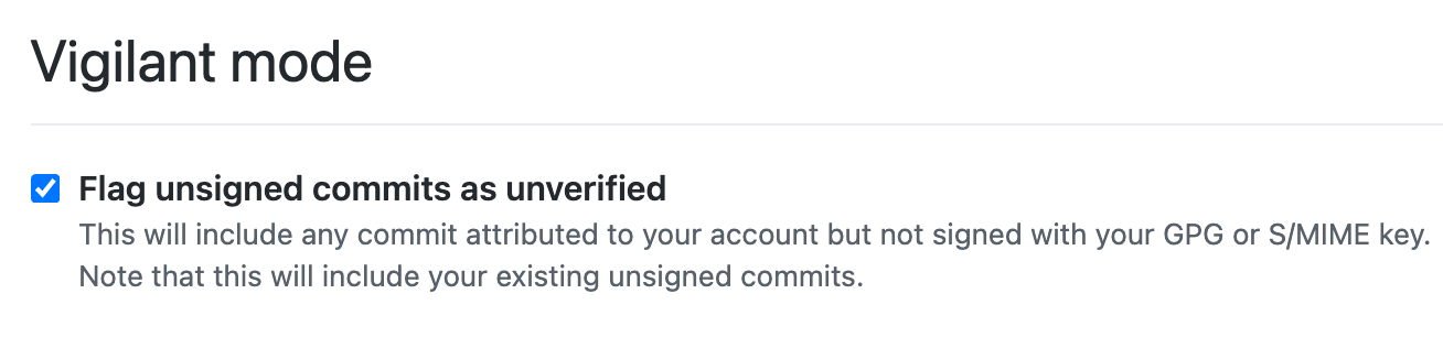 Vigilant mode in GitHub.com personal account settings