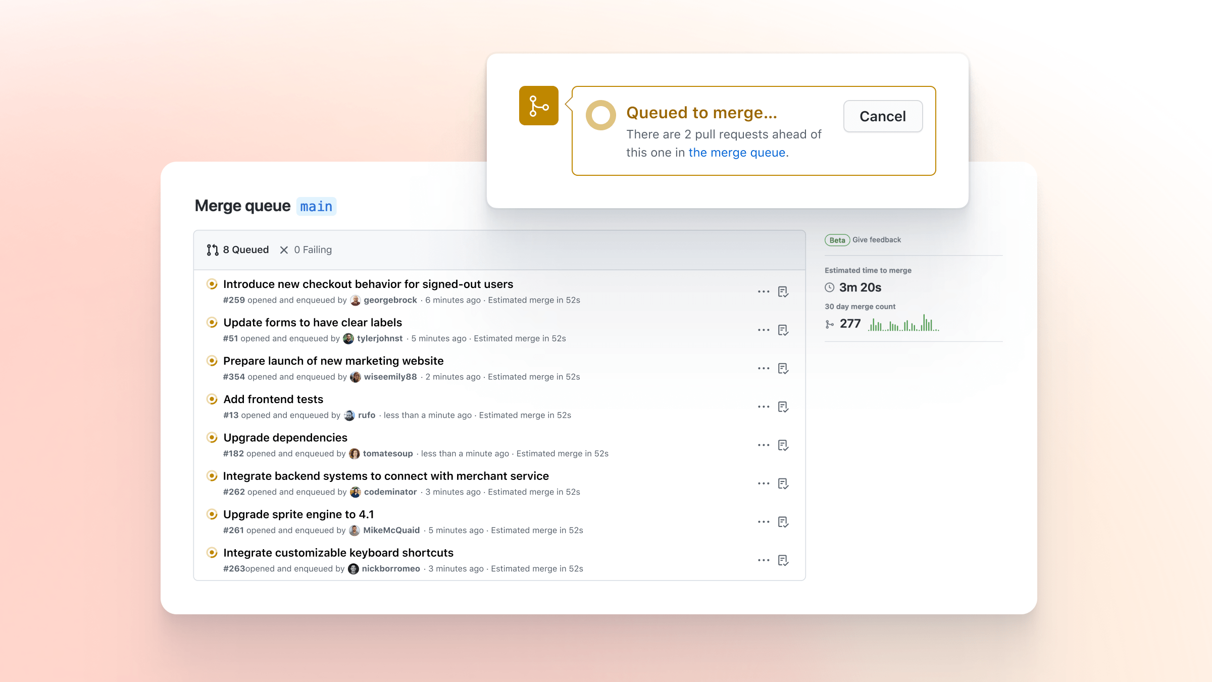 Pull request merge queue