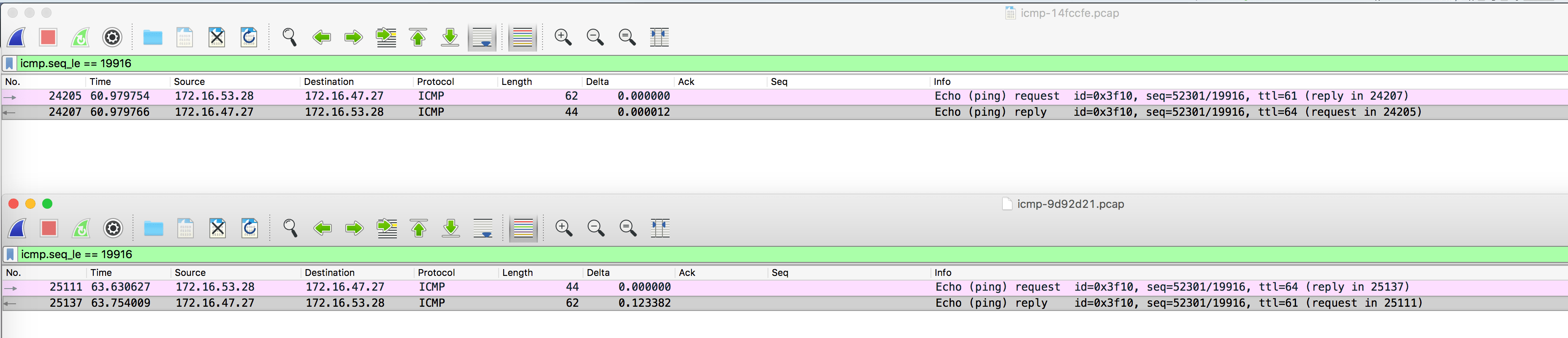 packet captures of the latency