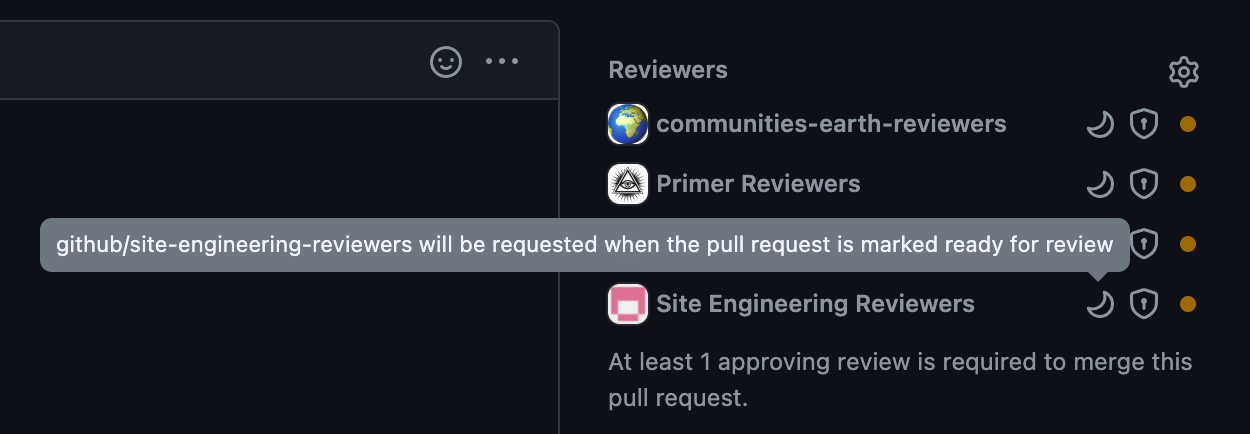 Screenshot of pending reviewers on a draft PR