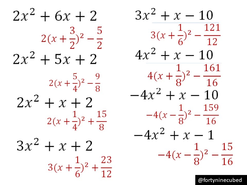 Completing The Square Part 2 Variation Theory