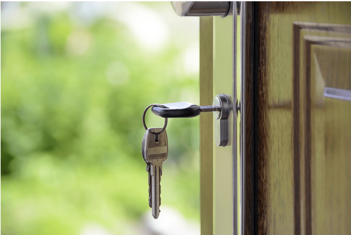 A key in the lock of a door