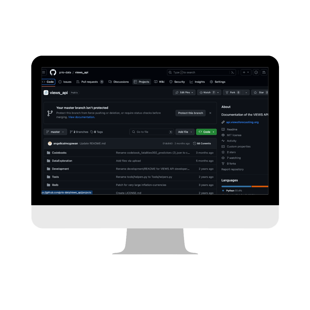 Screenshot from the VIEWS API GitHub repository