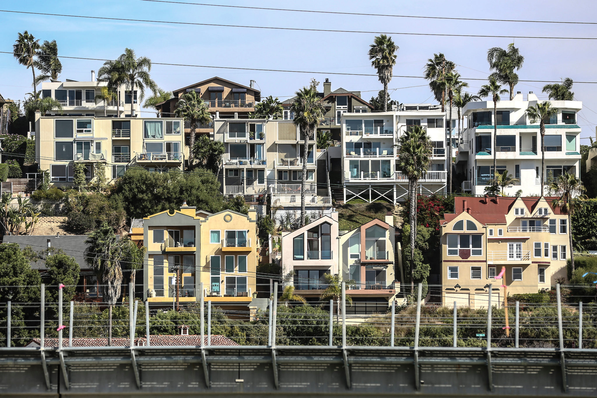 A row of homes in Encinitas overlooking San Elijio Lagoon and the beach.