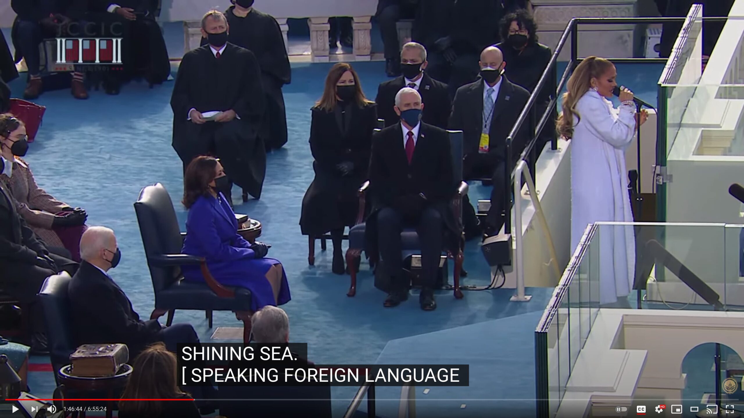Caption of Jennifer Lopez speaking Spanish saying "speaking foreign language"