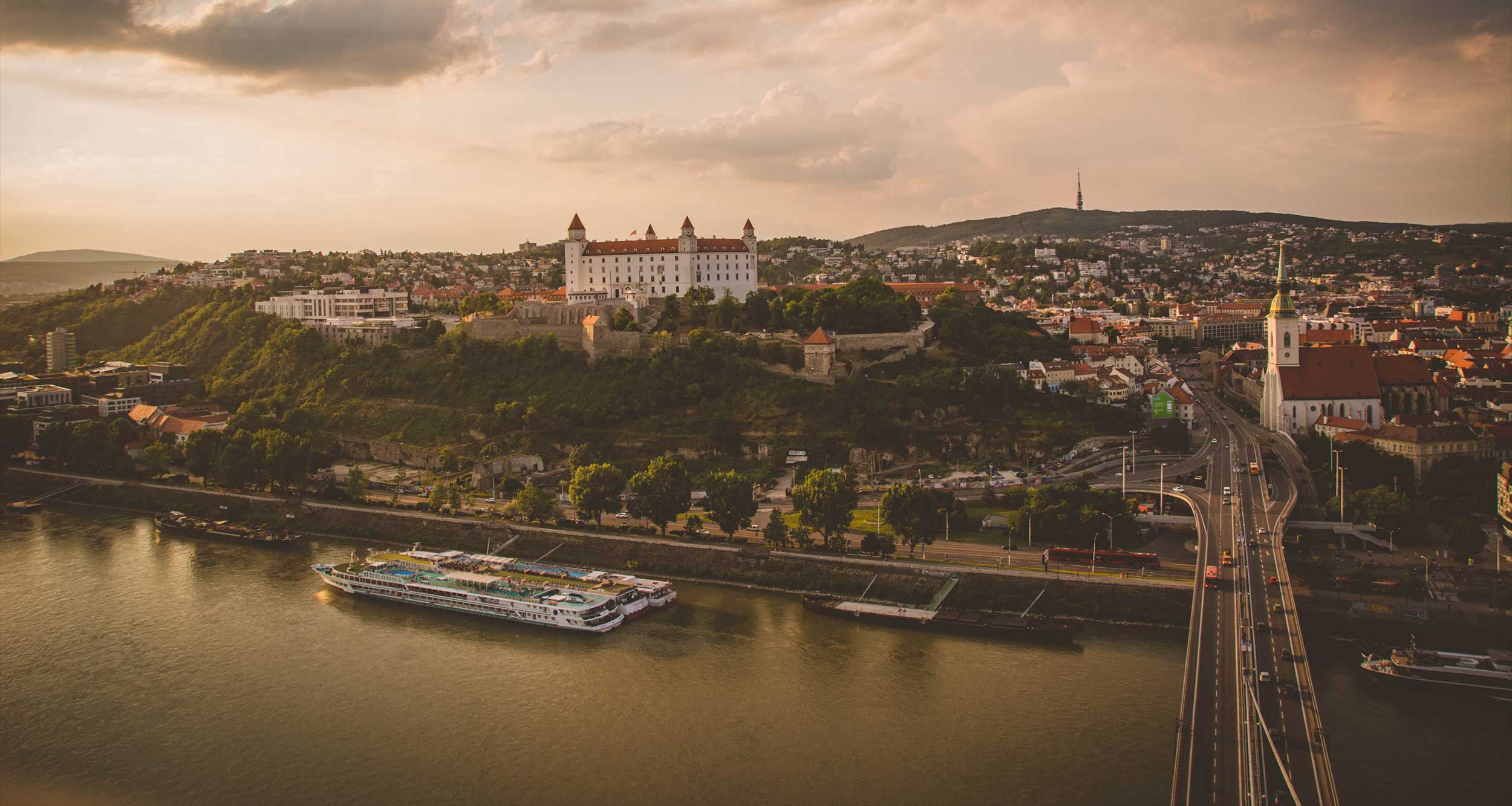 Skyline of wheelchair accessible Bratislava, Slovakia.