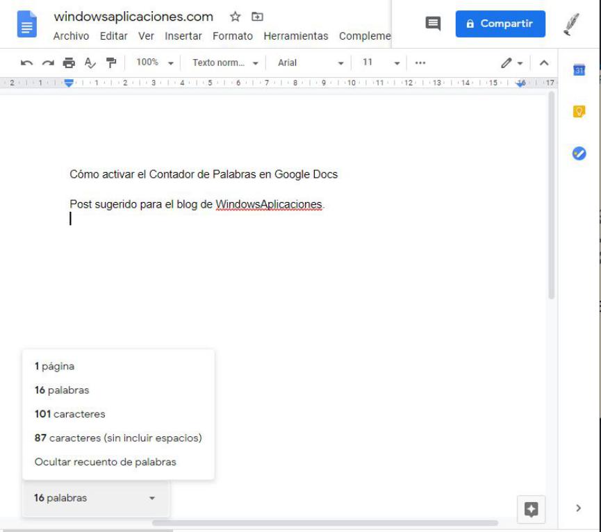 Contador De Palabras En Google Docs Como Mostrarlo Siempre Windows Apps