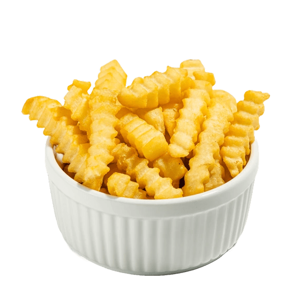 A vibrant bowl of crinkle cut french fries highlighting their crunchy exterior and appealing golden hue, perfect for snacking