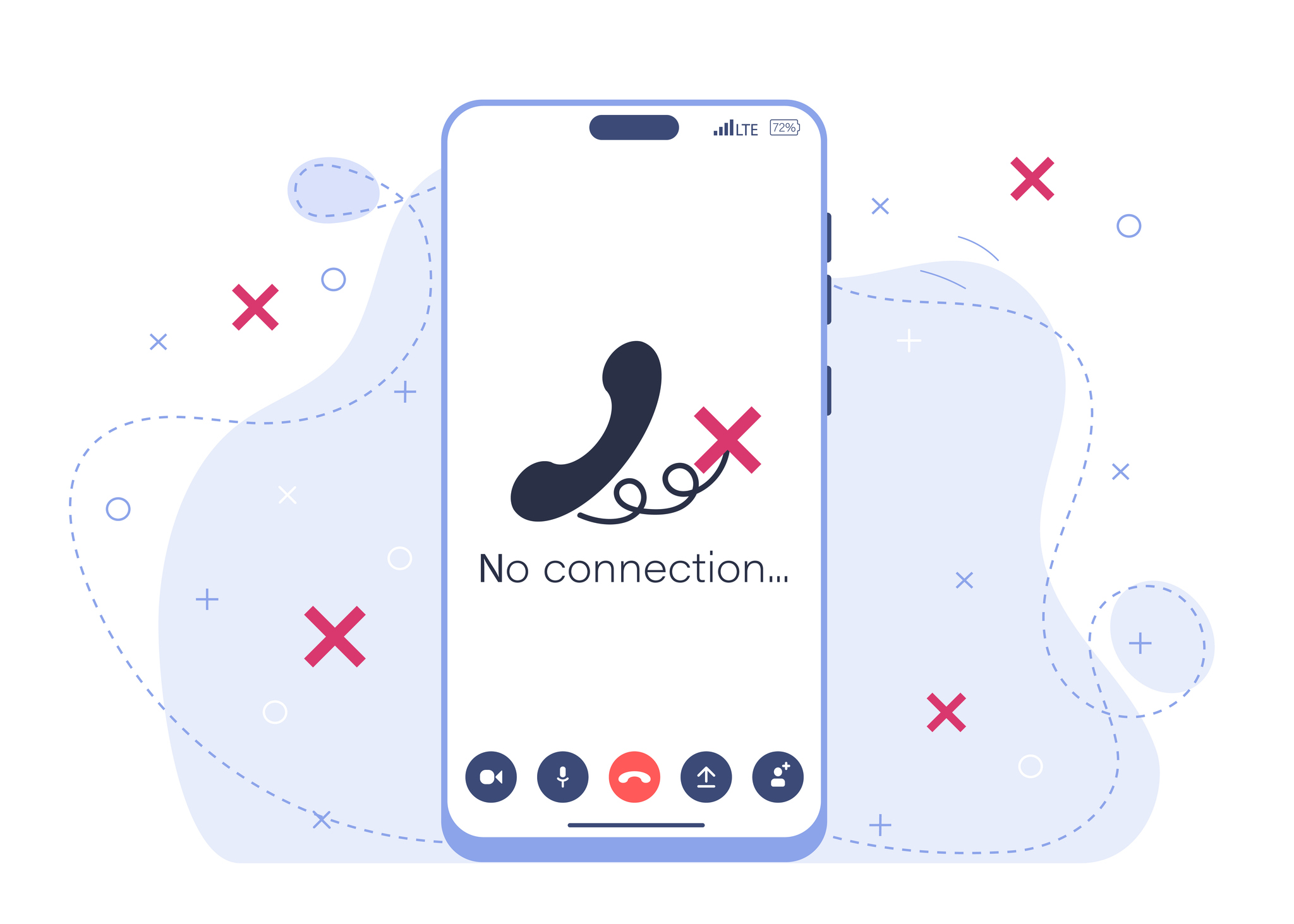 Illustration of cellphone with words “No connection…”