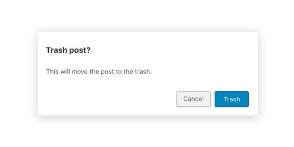 An alert modal for trashing a post